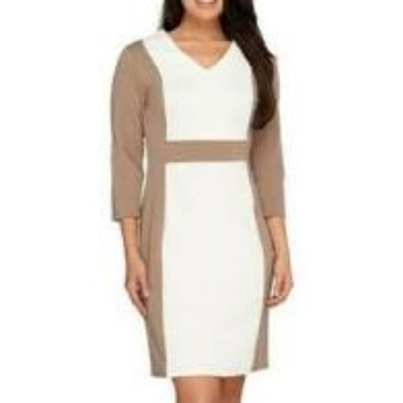 NWT LIZ CLAIBORNE NY PONTE KNIT V-NECK DRESS 20P - Picture 2 of 11